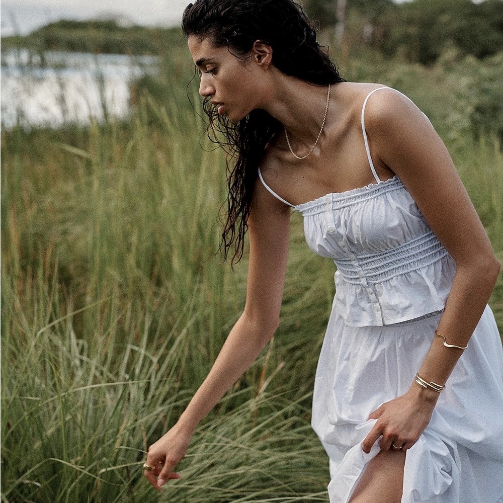 Madewell Smocked Button-Front Top in Poplin XL